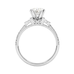 14K White Gold Lab Grown Emerald Cut Diamond Ladies Engagement Ring 1 1/4Ct With Round &amp; Baguette Side Stones 1Ct Oval Center Stone (Color F-G -Cl