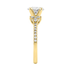 14K Yellow Gold Lab Grown Emerald Cut Diamond Ladies Engagement Ring 1 1/4Ct With Round &amp; Baguette Side Stones 1Ct Oval Center Stone (Color F-G -Clarity Vs1/Vs2)