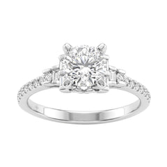 Round Diamond Engagement Ring 1 1/4Ct 14K White Gold Ring With Round &amp; Baguette Accent Diamonds For Women 1Ct Round Center Stone (Color F-G -Clarity Vs1/Vs2)