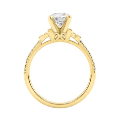 Round Diamond Engagement Ring 1 1/4Ct 14K Yellow Gold Ring With Round &amp; Baguette Accent Diamonds For Women 1Ct Round Center Stone (Color F-G -Clarity Vs1/Vs2)