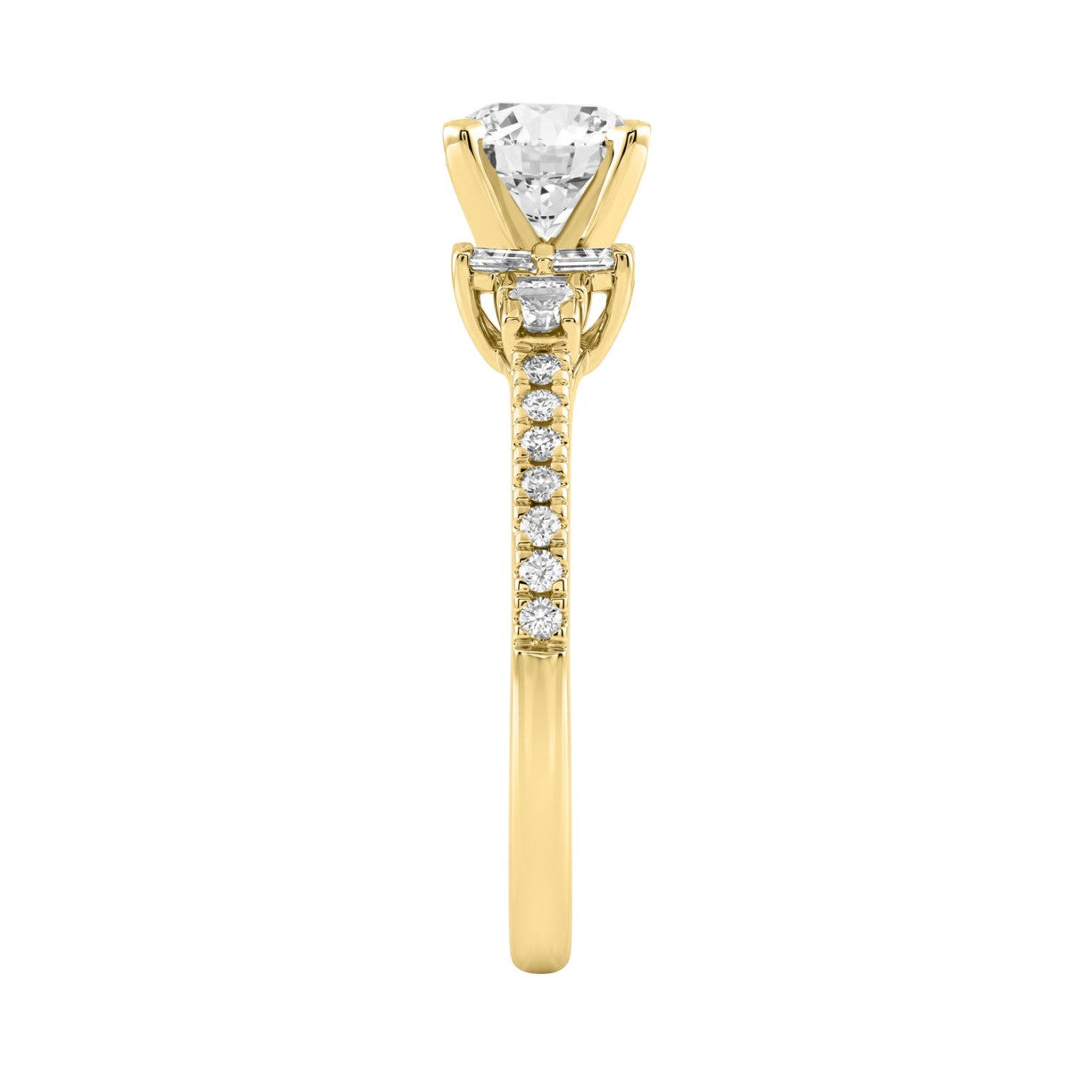 Round Diamond Engagement Ring 1 1/4Ct 14K Yellow Gold Ring With Round &amp; Baguette Accent Diamonds For Women 1Ct Round Center Stone (Color F-G -Clarity Vs1/Vs2)