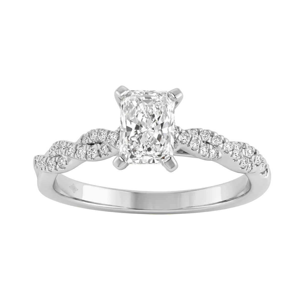 14K White Gold 1.00 Ct Round Diamond Ring With Radiant Cut Lab-Grown 3/4Ct Center Stone Ladies Engagement Ring (Color F-G -Clarity Vs1/Vs2)