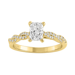 14K Yellow Gold 1.00 Ct Round Diamond Ring With Radiant Cut Lab-Grown 3/4Ct Center Stone Ladies Engagement Ring (Color F-G -Clarity Vs1/Vs2)