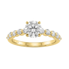 14K Yellow Gold 1 1/2Ct Round Cut Lab-Grown Diamond Engagement Ring  Elegant Ladies Ring 1Ct Round Center Stone (Color F-G -Clarity Vs1/Vs2)