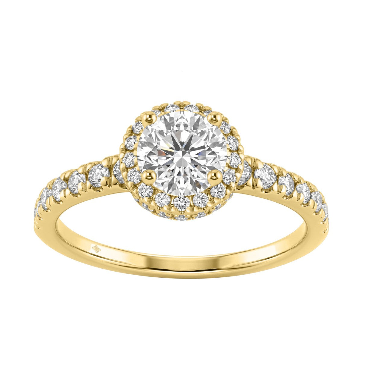 Ladies 14K Yellow Gold Engagement Ring With 1 1/4Ct Round Lab-Grown Diamonds Fine Jewelry 3/4Ct Round Center Stone (Color F-G -Clarity Vs1/Vs2)