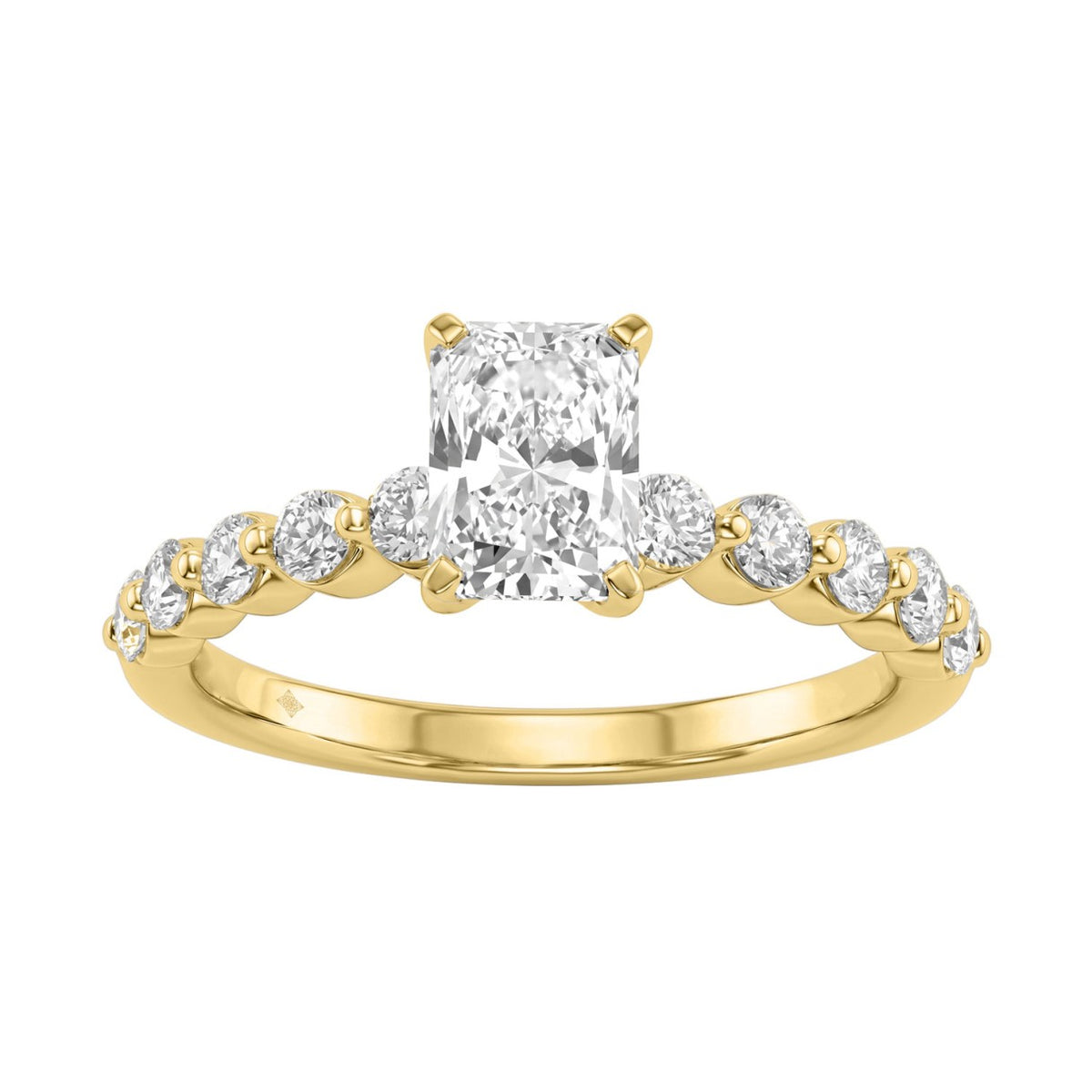 14K Yellow Gold 1 1/2Ct Round & Radiant Lab-Grown Diamond Engagement Ring For Women 1Ct Radiant Center Stone (Color F-G -Clarity Vs1/Vs2)