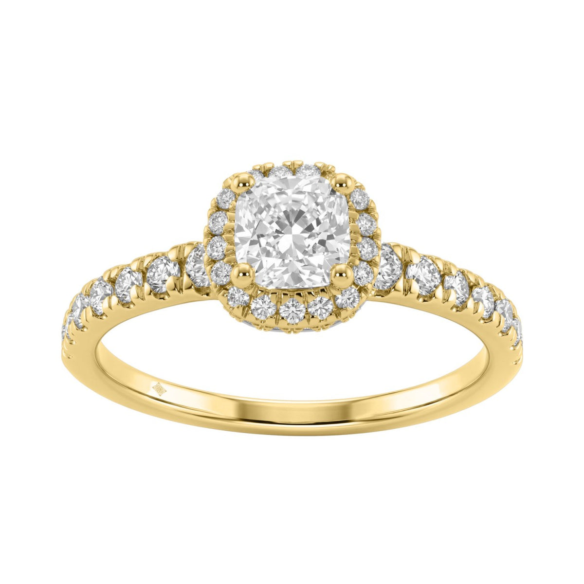 Ladies 14K Yellow Gold Engagement Ring With 1 1/4Ct Round &amp; Cushion Lab-Grown Diamonds Fine Jewelry 3/4Ct Cushion Center Stone (Color F-G -Clarity