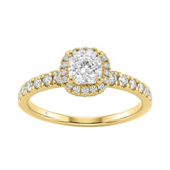 Ladies 14K Yellow Gold Engagement Ring With 1 1/4Ct Round &amp; Cushion Lab-Grown Diamonds Fine Jewelry 3/4Ct Cushion Center Stone (Color F-G -Clarity