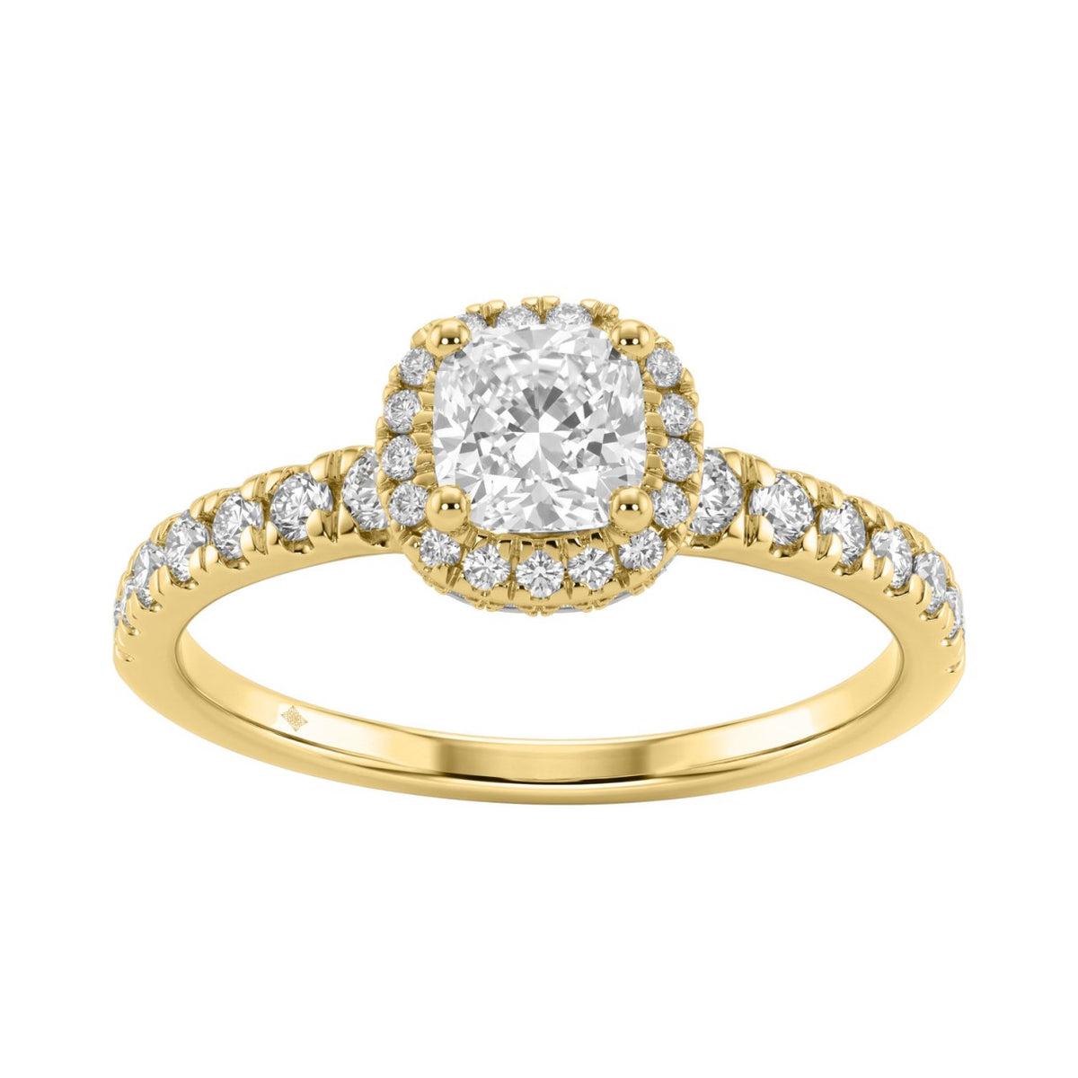 Ladies 14K Yellow Gold Engagement Ring With 1 1/4Ct Round & Cushion Lab-Grown Diamonds Fine Jewelry 3/4Ct Cushion Center Stone (Color F-G -Clarity Vs1/Vs2)