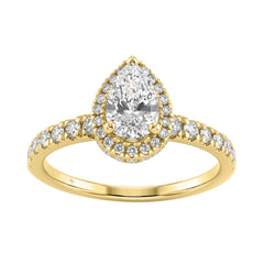 Round Cut Lab-Grown Diamond Engagement Ring 1 1/4Ct In 14K Yellow Gold Ladies Fine Jewelry Ring 3/4Ct Pear Center Stone (Color F-G -Clarity Vs1/Vs2)