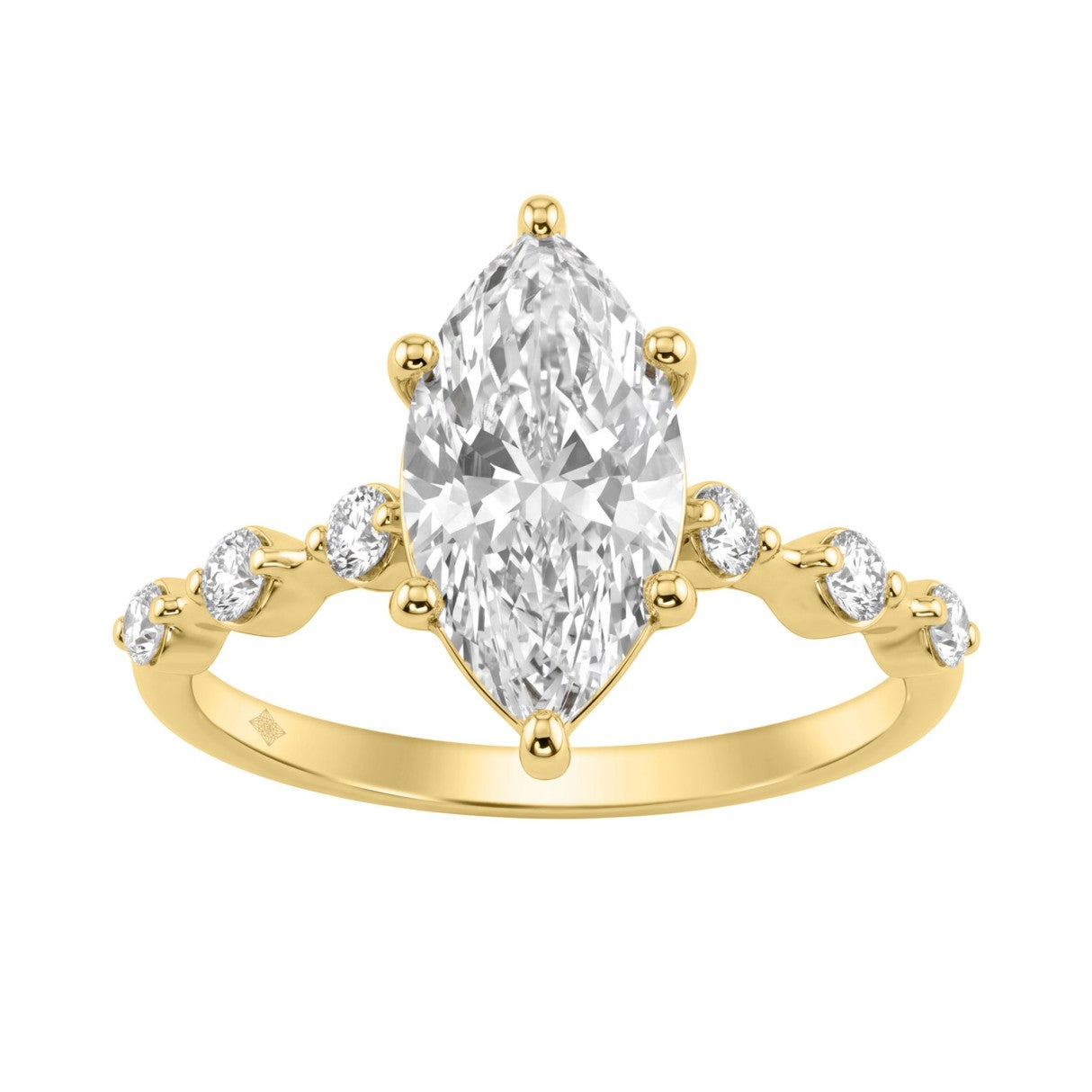 Women 14K Yellow Gold 2 1/4Ct Lab Grown Diamond Ring Marquise Cut With Round Side Stone Engagement Ring 2.00Ct Marquise Center Stone (Color F-G -Clarity Vs1/Vs2)