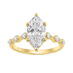 Women 14K Yellow Gold 2 1/4Ct Lab Grown Diamond Ring Marquise Cut With Round Side Stone Engagement Ring 2.00Ct Marquise Center Stone (Color F-G -Clarity Vs1/Vs2)