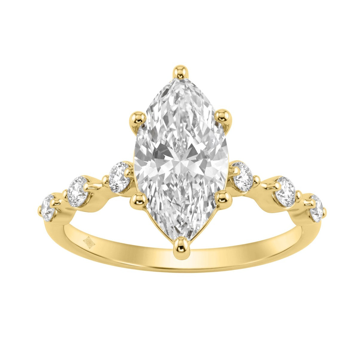 Women 14K Yellow Gold 2 1/4Ct Lab Grown Diamond Ring Marquise Cut With Round Side Stone Engagement Ring 2.00Ct Marquise Center Stone (Color F-G -Clarity Vs1/Vs2)