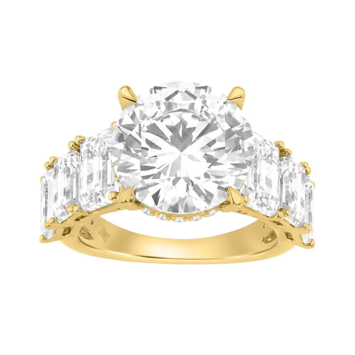14K Yellow Gold Emerald Cut Diamond Hidden Halo Engagement Ring With Round Diamonds 5.00Ct Women Bridal Ring 3.00Ct Round Center Stone (Color F-G -Cla