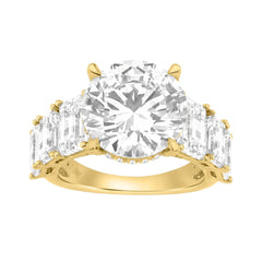 14K Yellow Gold Emerald Cut Diamond Hidden Halo Engagement Ring With Round Diamonds 5.00Ct Women Bridal Ring 3.00Ct Round Center Stone (Color F-G -Cla