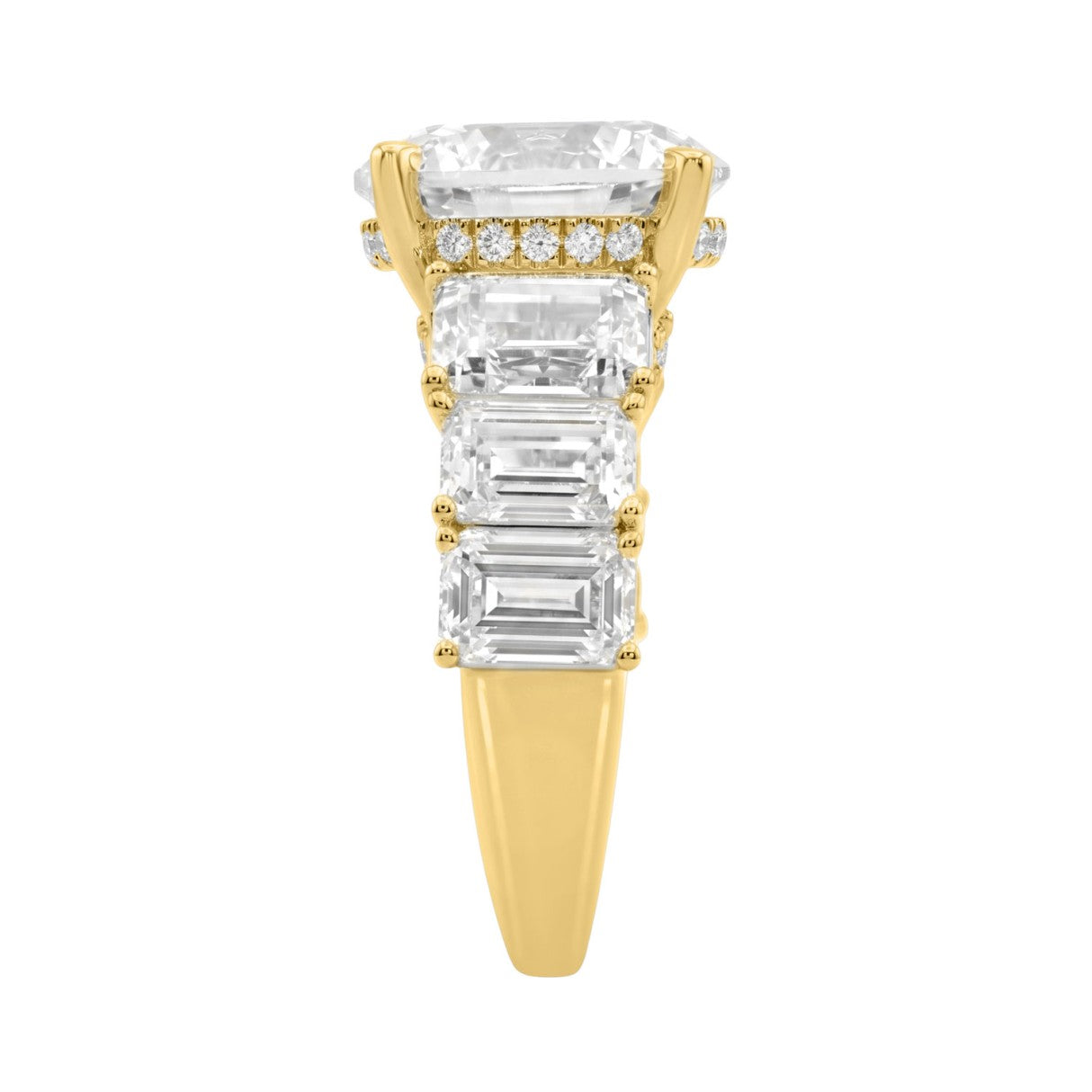 14K Yellow Gold Emerald Cut Diamond Hidden Halo Engagement Ring With Round Diamonds 5.00Ct Women Bridal Ring 3.00Ct Round Center Stone (Color F-G -Cla