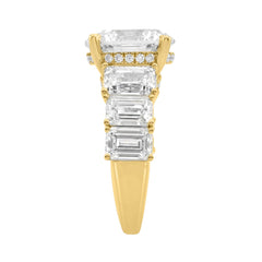 14K Yellow Gold Emerald Cut Diamond Hidden Halo Engagement Ring With Round Diamonds 5.00Ct Women Bridal Ring 3.00Ct Round Center Stone (Color F-G -Cla