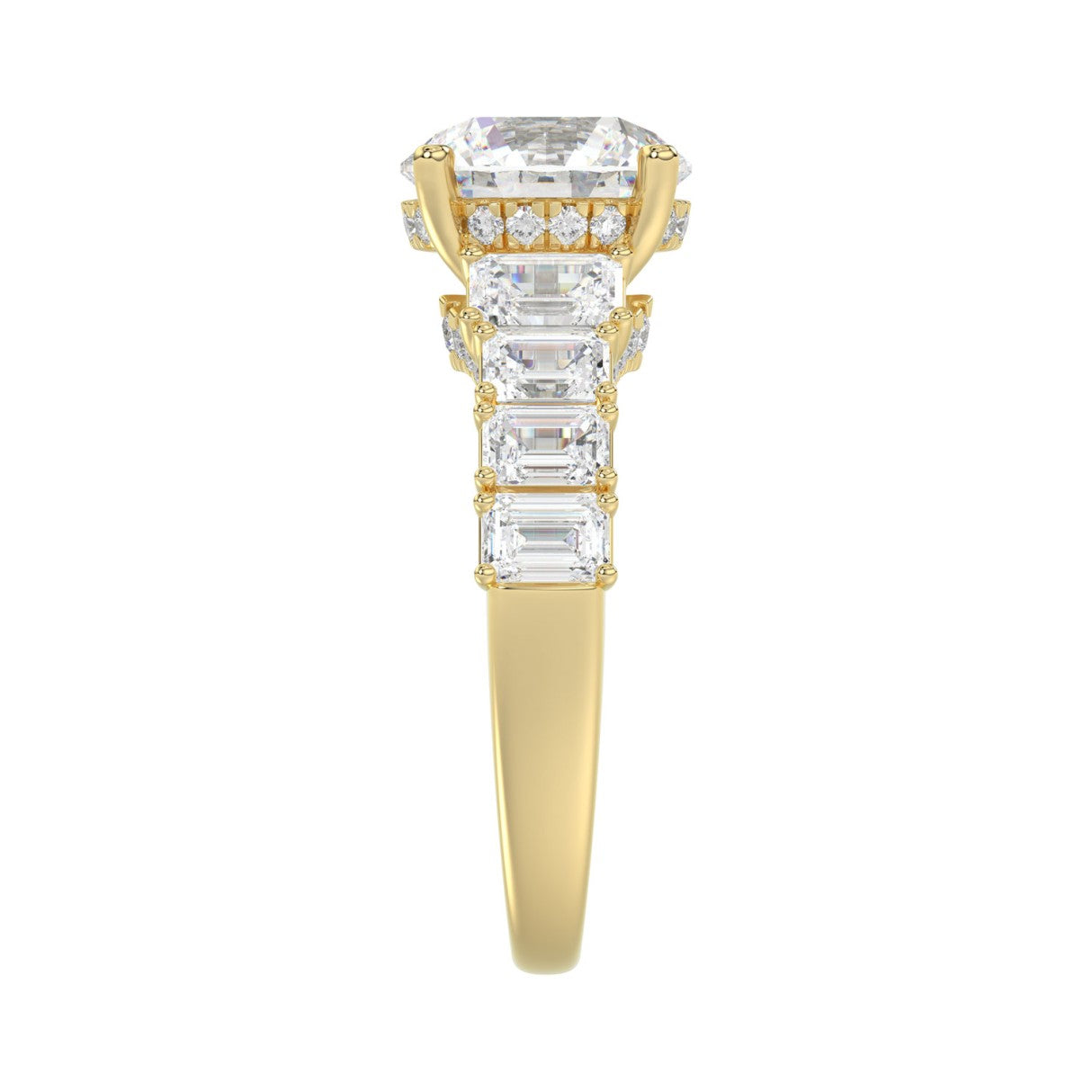 14K Yellow Gold Emerald Cut Diamond Hidden Halo Engagement Ring With Round Diamonds 5.00Ct Women Bridal Ring 3.00Ct Round Center Stone (Color F-G -Clarity Vs1/Vs2)