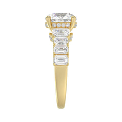 14K Yellow Gold Emerald Cut Diamond Hidden Halo Engagement Ring With Round Diamonds 5.00Ct Women Bridal Ring 3.00Ct Round Center Stone (Color F-G -Clarity Vs1/Vs2)