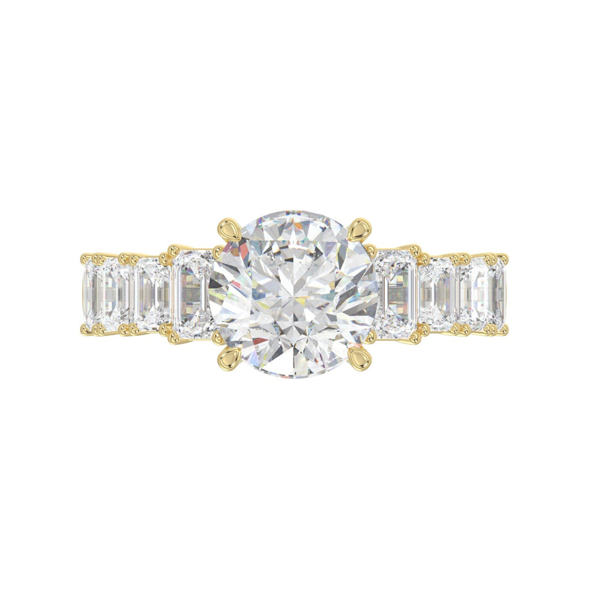 14K Yellow Gold Emerald Cut Diamond Hidden Halo Engagement Ring With Round Diamonds 5.00Ct Women Bridal Ring 3.00Ct Round Center Stone (Color F-G -Clarity Vs1/Vs2)