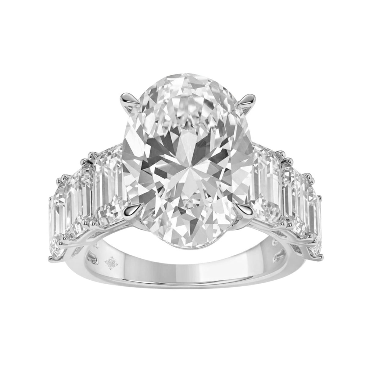 Luxury 14K White Gold 5 1/2Ct Emerald & Oval Cut Diamond Engagement Ring Classic Fine Jewelry For Women 3.00Ct Oval Center Stone (Color F-G -Clarity V