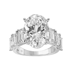 Luxury 14K White Gold 5 1/2Ct Emerald & Oval Cut Diamond Engagement Ring Classic Fine Jewelry For Women 3.00Ct Oval Center Stone (Color F-G -Clarity V