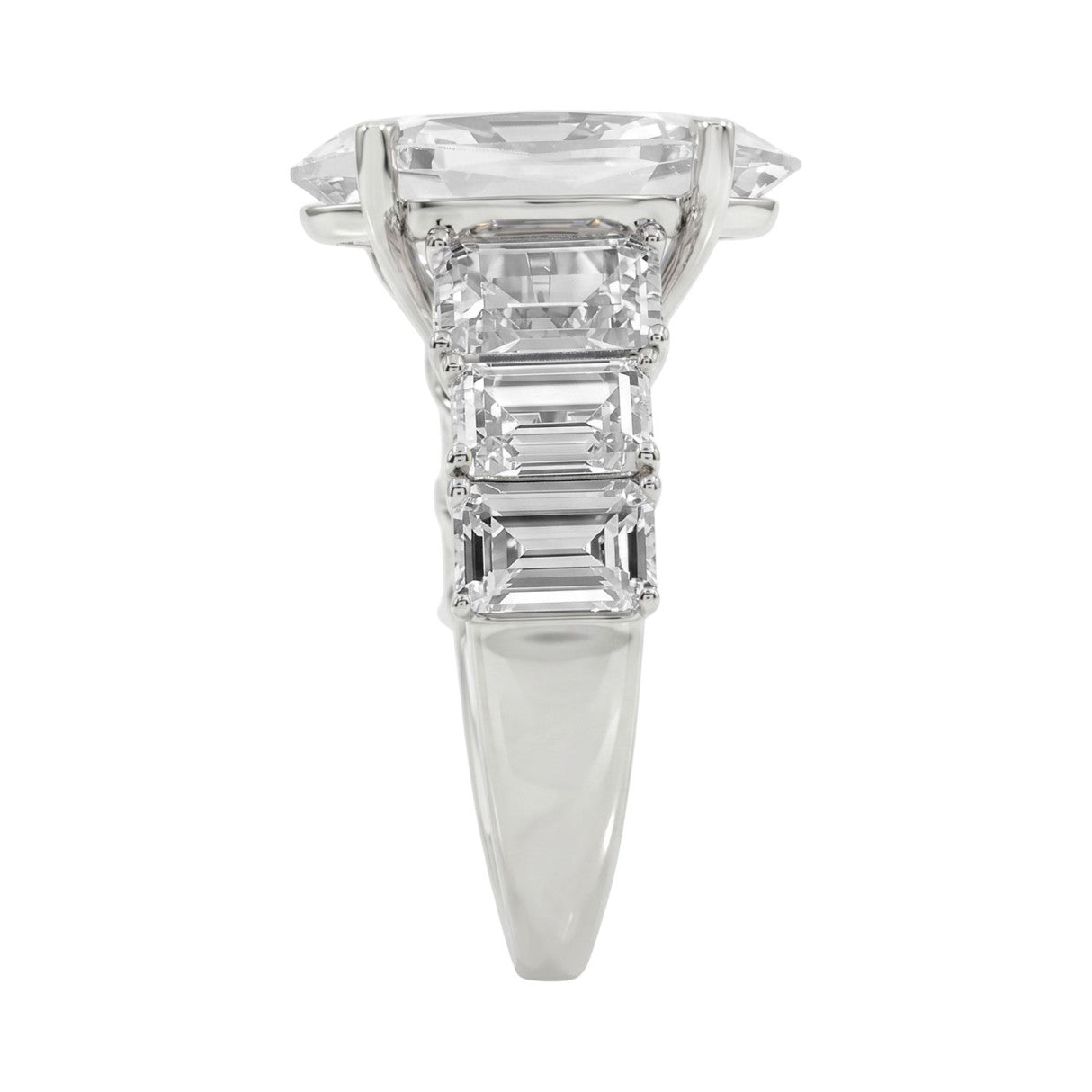 Luxury 14K White Gold 5 1/2Ct Emerald & Oval Cut Diamond Engagement Ring Classic Fine Jewelry For Women 3.00Ct Oval Center Stone (Color F-G -Clarity V