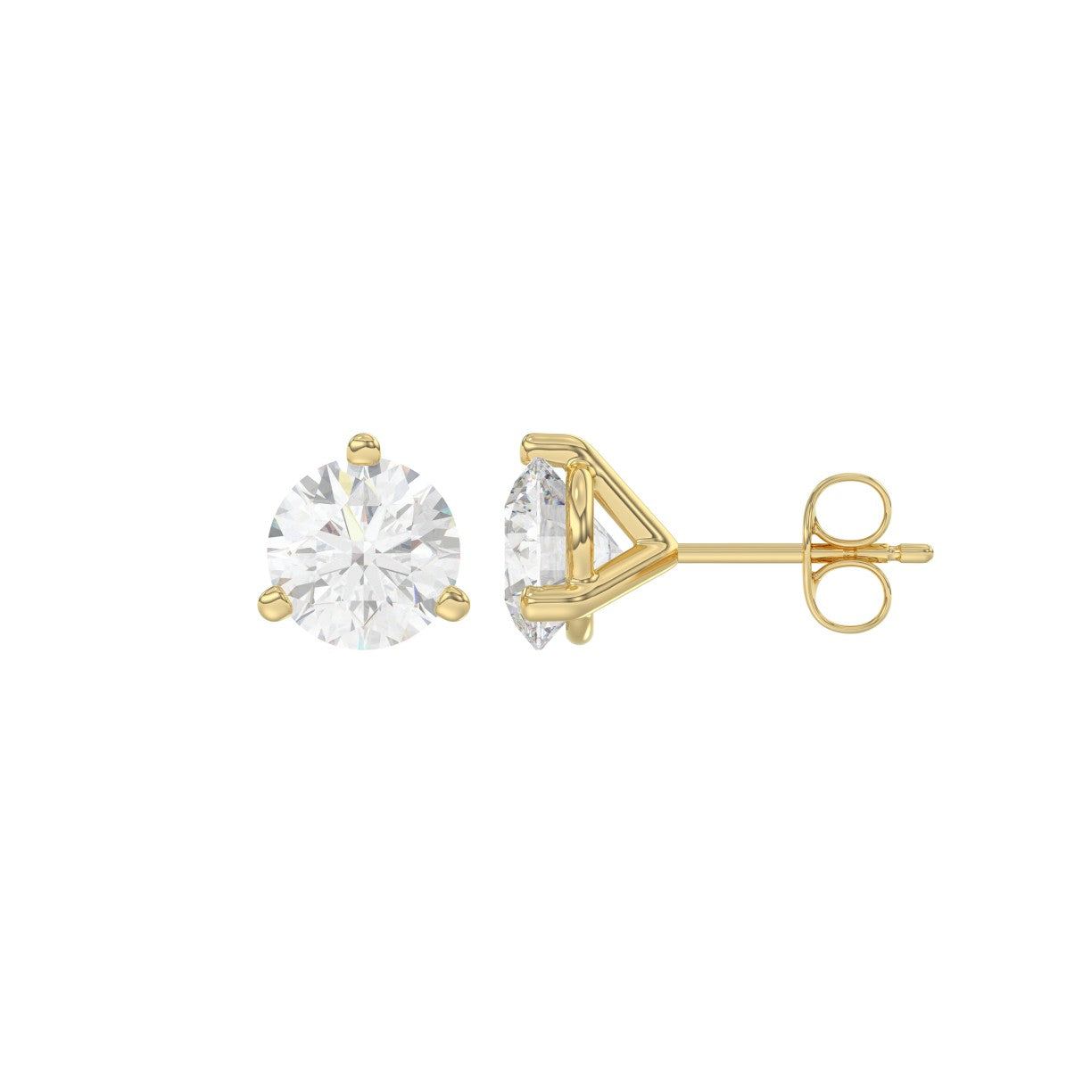 14K Yellow Gold 2.00CT Round Brilliant Diamond Solitaire Stud Earrings for Women Fine Jewelry