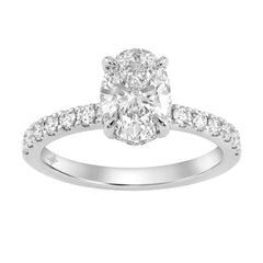 Luxury 14K White Gold 2.00Ct Oval Diamond Engagement Ring With Hidden Halo And Round Diamonds 1 1/2Ct Oval Center Stone (Color F-G -Clarity Vs1/Vs2)