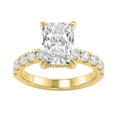 Elegant 14K Yellow Gold Ladies Ring With 4.00Ct Round And Radiant Diamonds In A Sparkling Hidden Halo Ring 3.00Ct Radiant Center Stone (Color F-G -Clarity Vs1/Vs2)