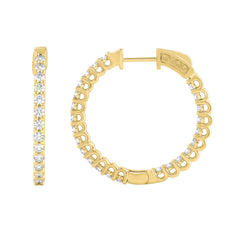 14K Yellow Gold 1.00CT Round Diamond Hoop Earrings For Women Classic Diamond Hoop Earrings