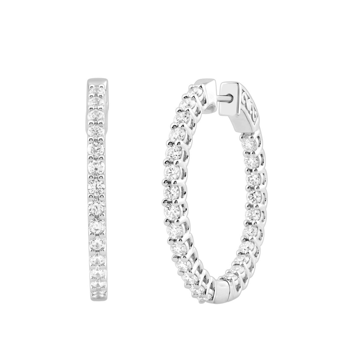 14K White Gold 2.00CT Round Diamond Hoop Earrings For Women Classic Diamond Hoop Earrings