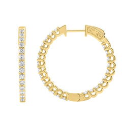 14K Yellow Gold 2.00CT Round Diamond Hoop Earrings For Women Classic Diamond Hoop Earrings
