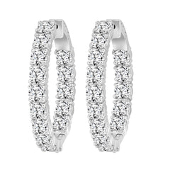 LADIES HOOP EARRINGS 9CT ROUND DIAMOND 14K WHITE GOLD