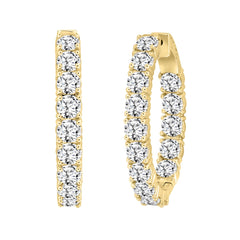 LADIES HOOP EARRINGS 9CT ROUND DIAMOND 14K YELLOW GOLD