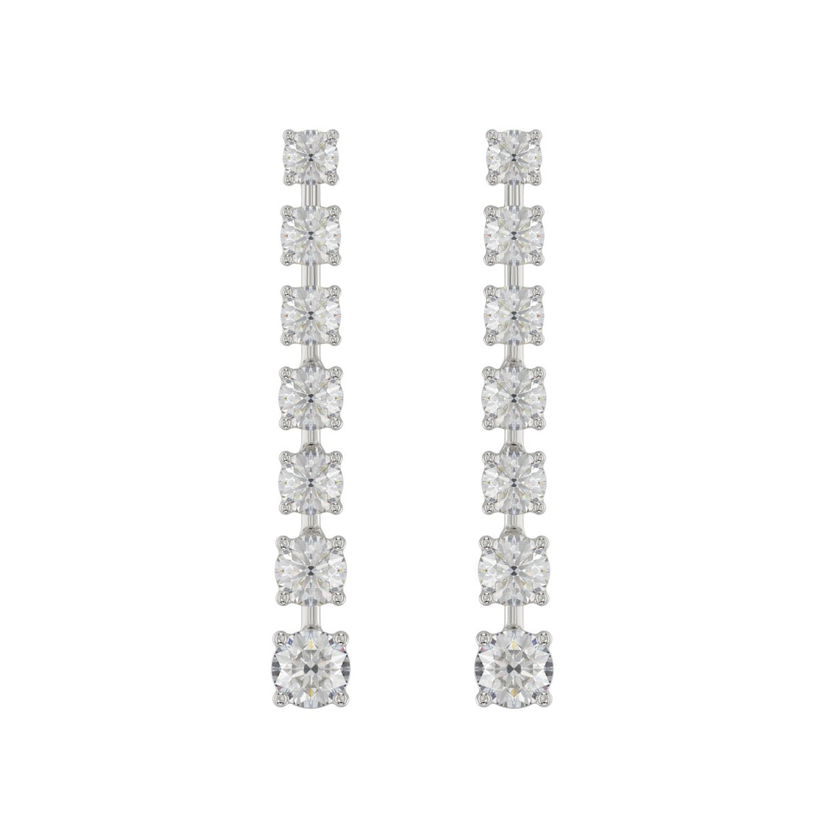 LADIES LINEAR EARRINGS 3CT ROUND DIAMOND 14K WHITE GOLD
