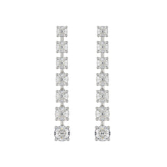 LADIES LINEAR EARRINGS 3CT ROUND DIAMOND 14K WHITE GOLD