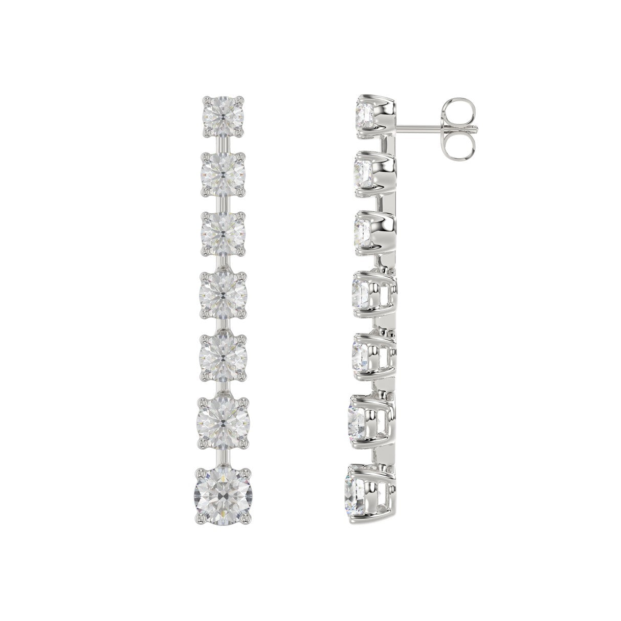 LADIES LINEAR EARRINGS 3CT ROUND DIAMOND 14K WHITE GOLD