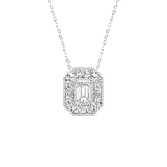 14K WHITE GOLD 1.00CT ROUND/EMERALD DIAMOND LADIES PENDANT (CENTER STONE EMERALD DIAMOND 3/4CT)