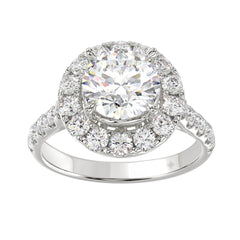 14K White Gold 2 1/2Ct Round Lab Grown Diamond Halo Engagement Ring 1 1/2Ct Round Center Stone (Color F-G Clarity Vs1/Vs2)