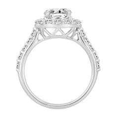 14K White Gold 2 1/2Ct Round Lab Grown Diamond Halo Engagement Ring 1 1/2Ct Round Center Stone (Color F-G Clarity Vs1/Vs2)