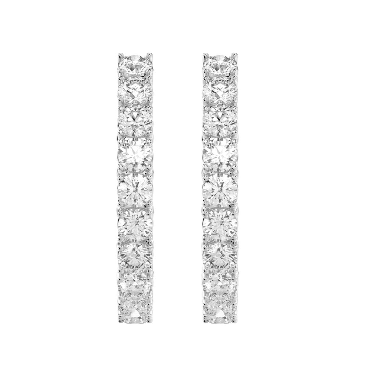 LADIES HOOP EARRINGS 7CT ROUND DIAMOND 14K WHITE GOLD