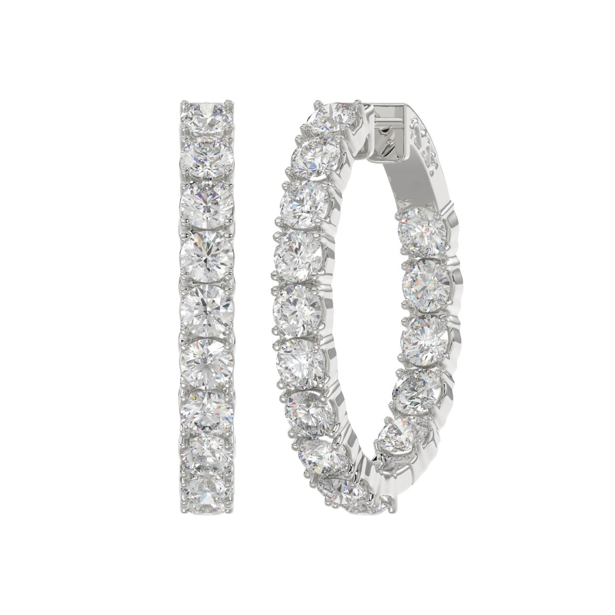 LADIES HOOP EARRINGS 7CT ROUND DIAMOND 14K WHITE GOLD