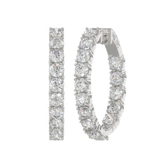 LADIES HOOP EARRINGS 7CT ROUND DIAMOND 14K WHITE GOLD