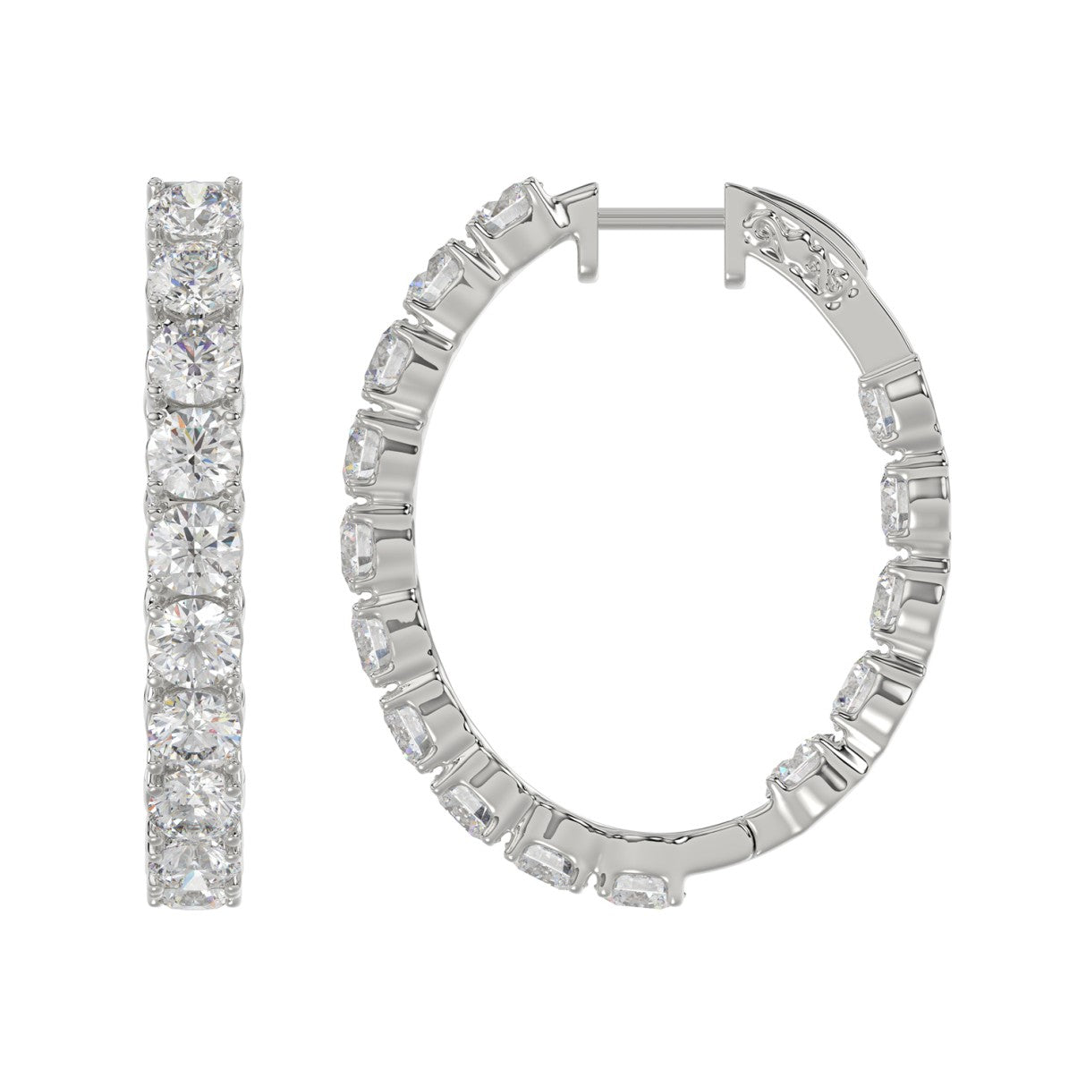 LADIES HOOP EARRINGS 7CT ROUND DIAMOND 14K WHITE GOLD