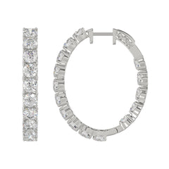 LADIES HOOP EARRINGS 7CT ROUND DIAMOND 14K WHITE GOLD