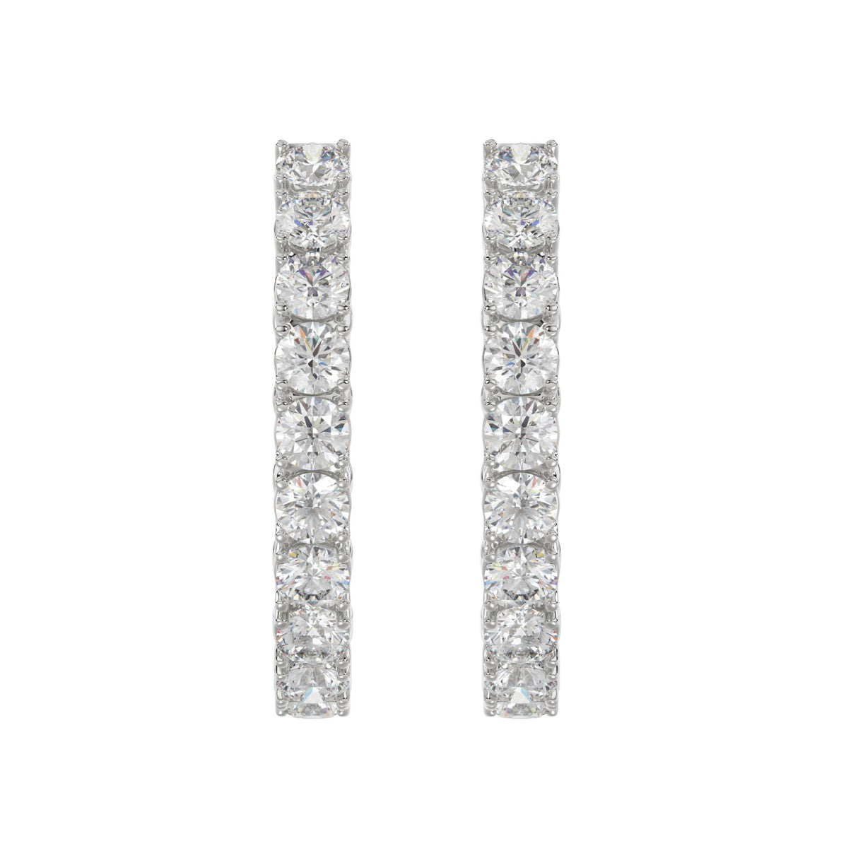 LADIES HOOP EARRINGS 7CT ROUND DIAMOND 14K WHITE GOLD