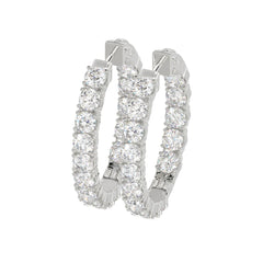 LADIES HOOP EARRINGS 7CT ROUND DIAMOND 14K WHITE GOLD