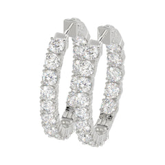 LADIES HOOP EARRINGS 7CT ROUND DIAMOND 14K WHITE GOLD