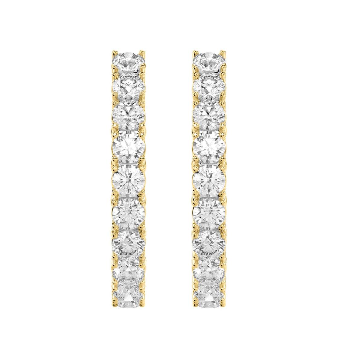 LADIES HOOP EARRINGS 7CT ROUND DIAMOND 14K YELLOW GOLD